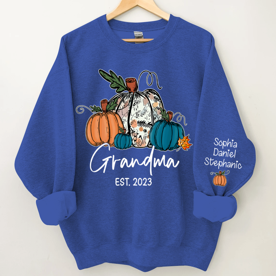 Fall Pumpkin Grandma Est Year And Kids CTH01 Sweatshirt