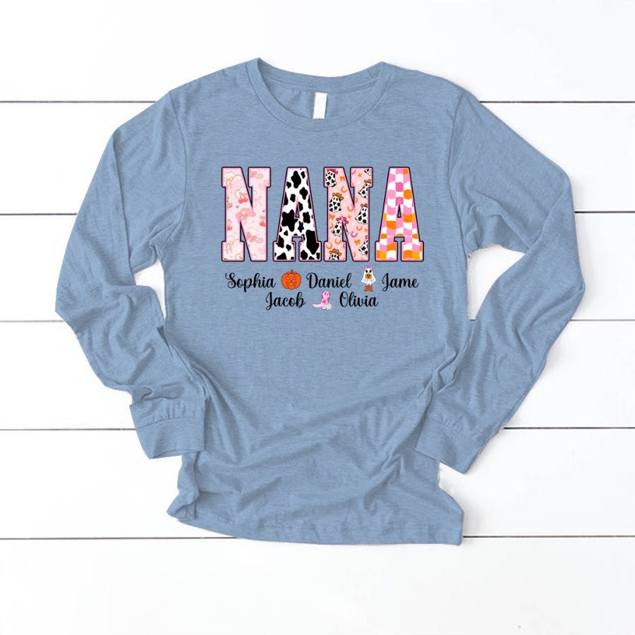 Ghost Halloween Fall Custom Nana And Grandkids Shirt