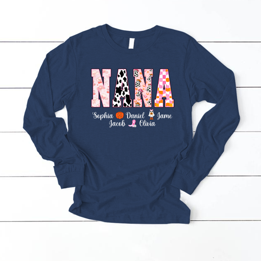 Ghost Halloween Fall Custom Nana And Grandkids Shirt