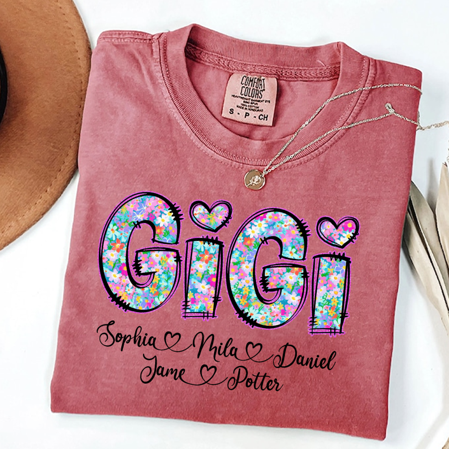 Gigi Coquette Floral Gigi And Grandkids Mothers Day Shirt