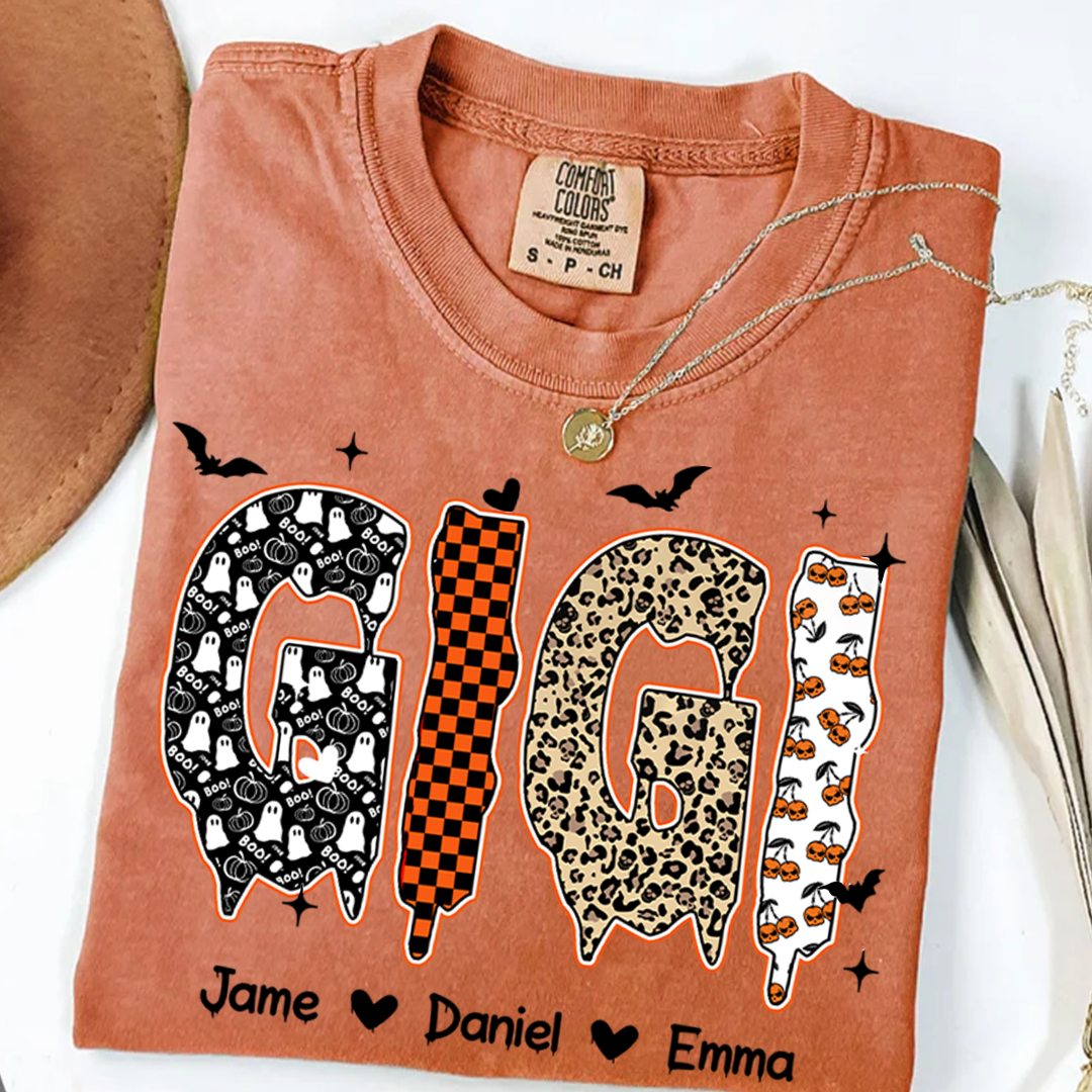 Personalized Halloween Pumpkin Gigi and Grandkids Shirt