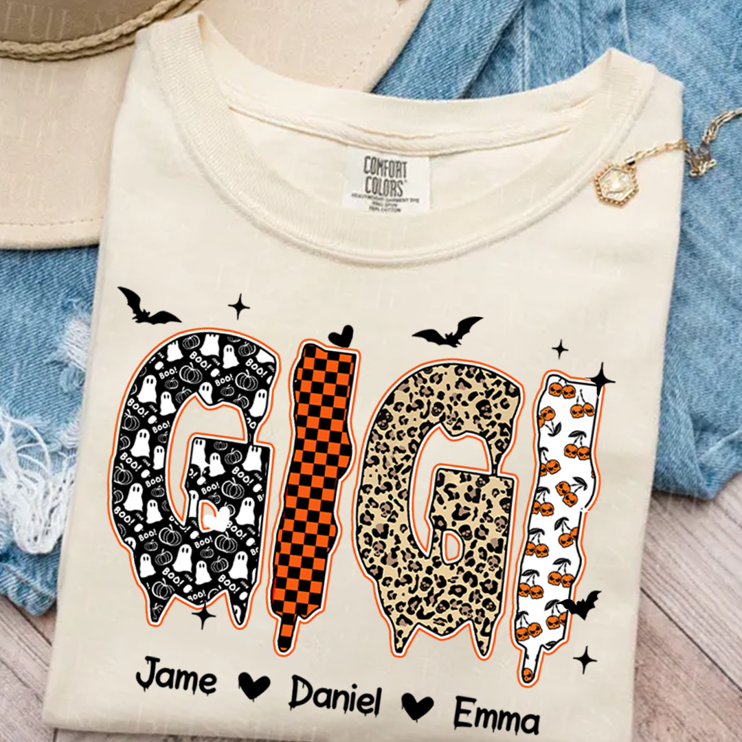 Personalized Halloween Pumpkin Gigi and Grandkids Shirt