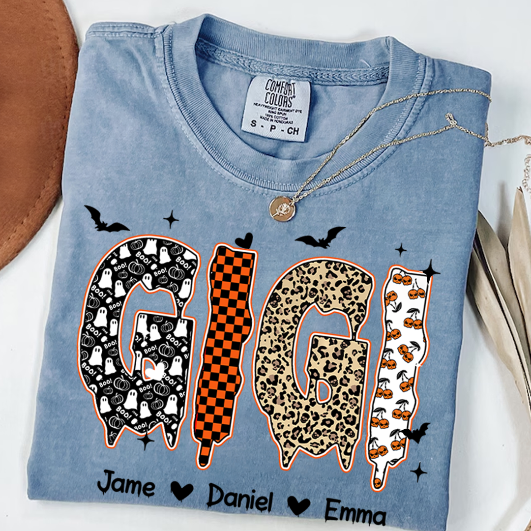 Personalized Halloween Pumpkin Gigi and Grandkids Shirt