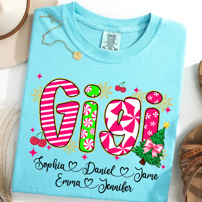 Glitter Christmas Colorful Gigi Custom Grandma And Grandkids Shirt