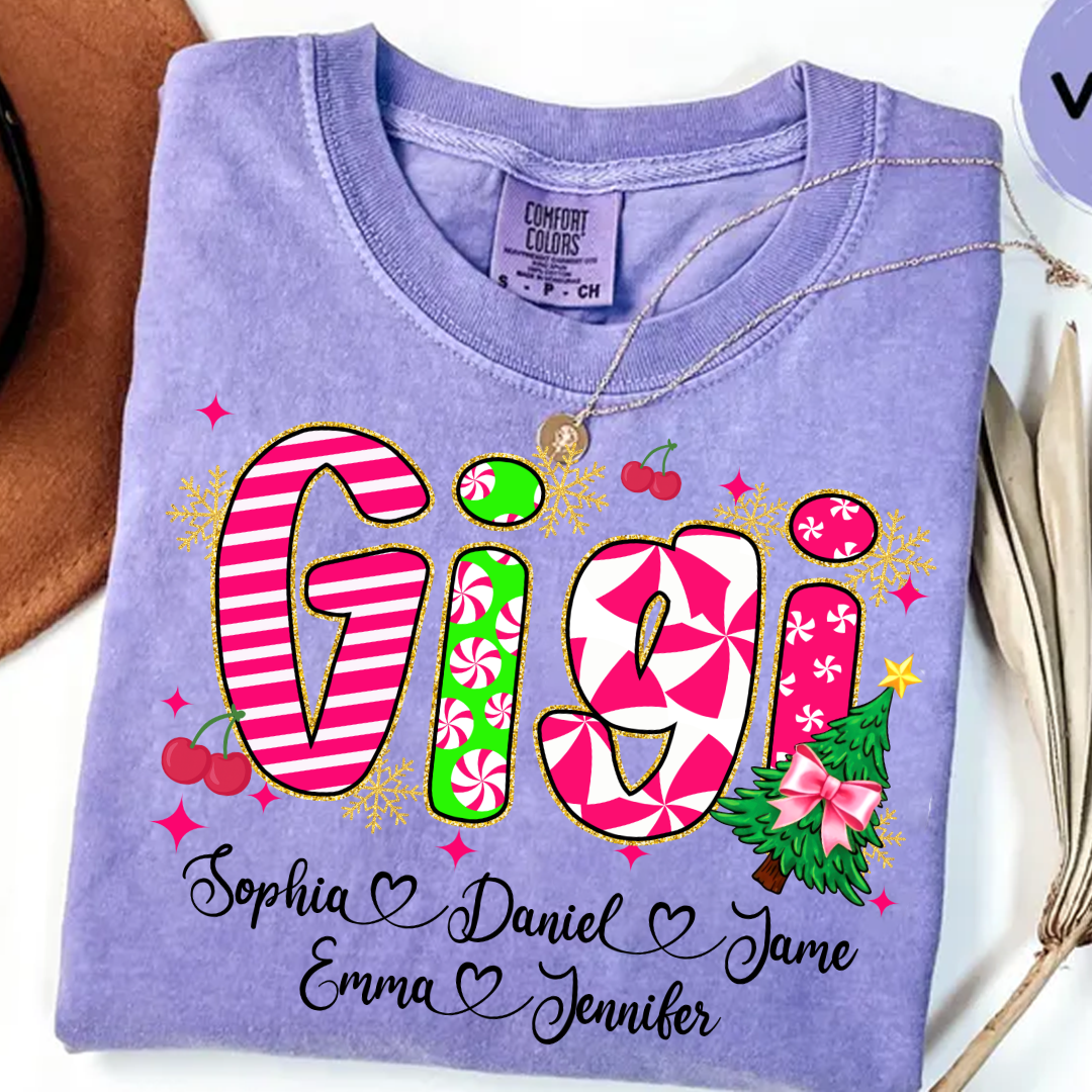 Glitter Christmas Colorful Gigi Custom Grandma And Grandkids Shirt