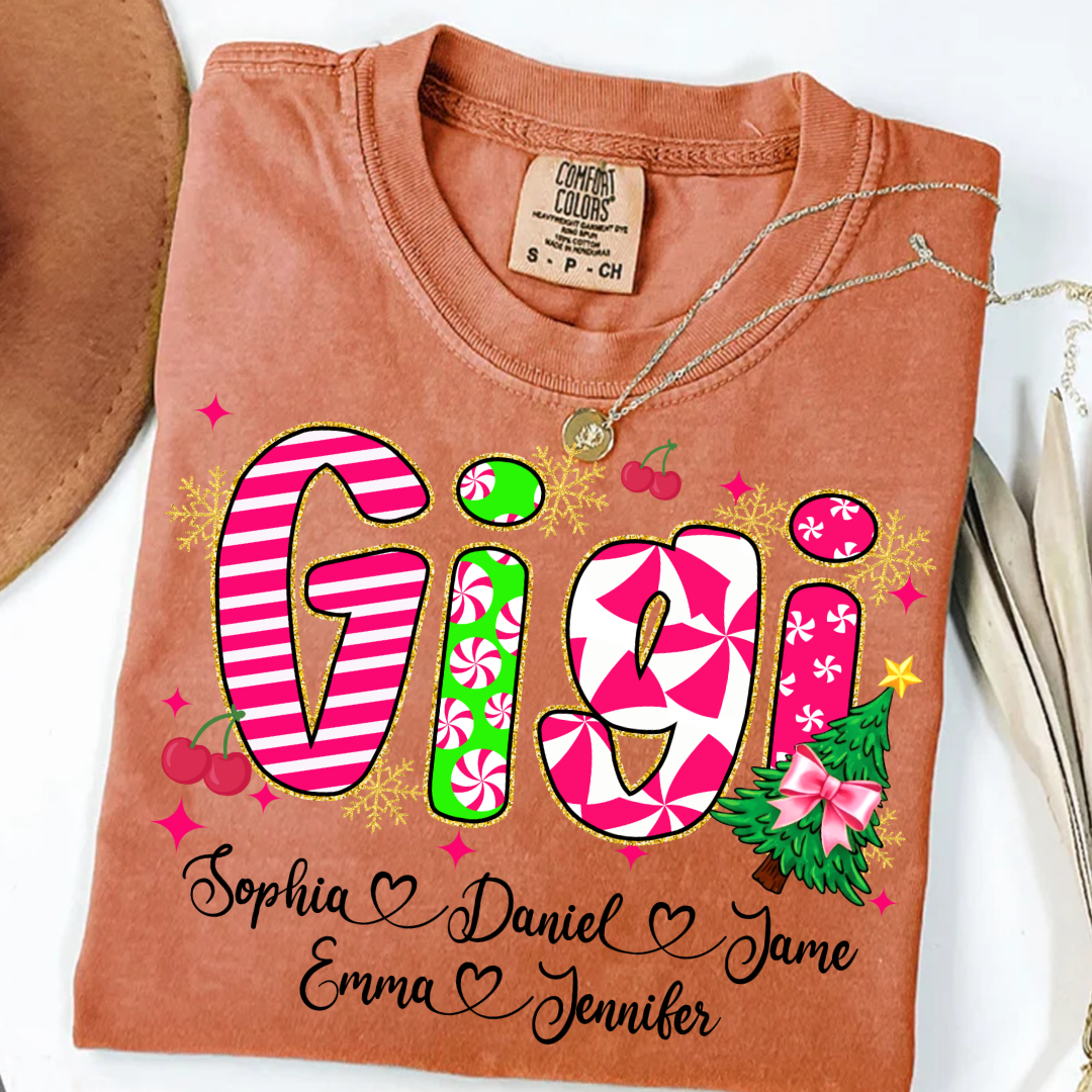 Glitter Christmas Colorful Gigi Custom Grandma And Grandkids Shirt