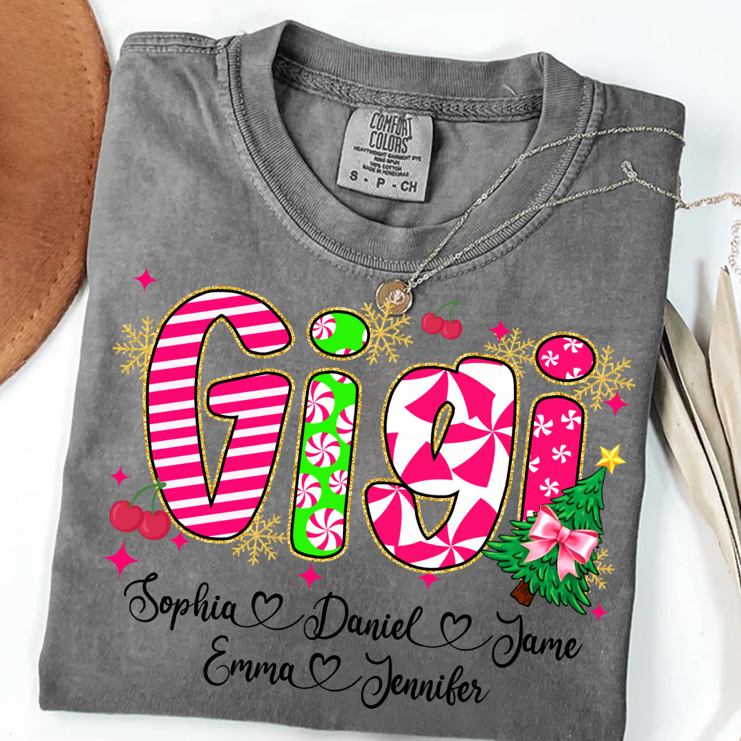 Glitter Christmas Colorful Gigi Custom Grandma And Grandkids Shirt