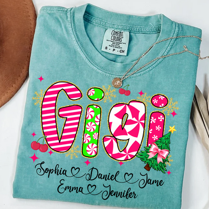 Glitter Christmas Colorful Gigi Custom Grandma And Grandkids Shirt