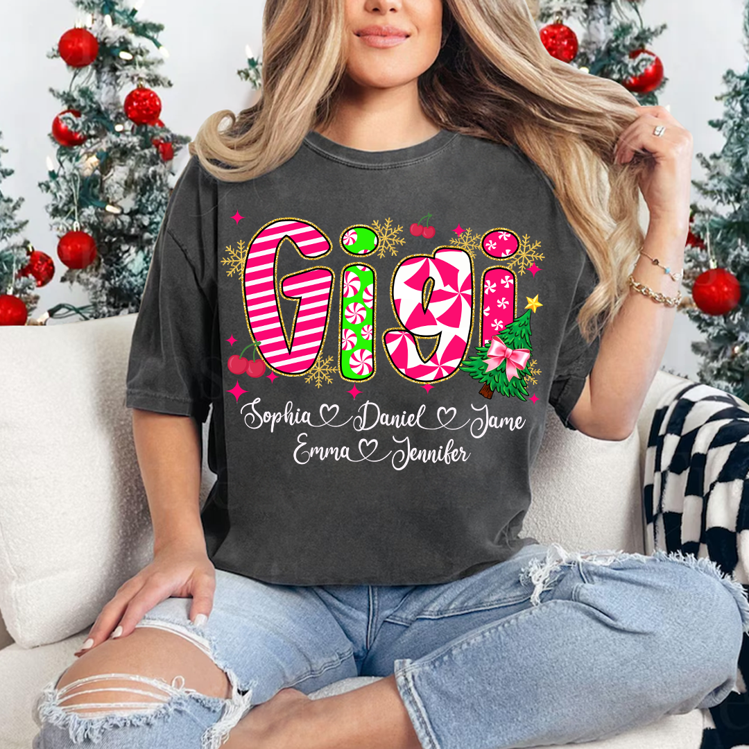 Glitter Christmas Colorful Gigi Custom Grandma And Grandkids Shirt