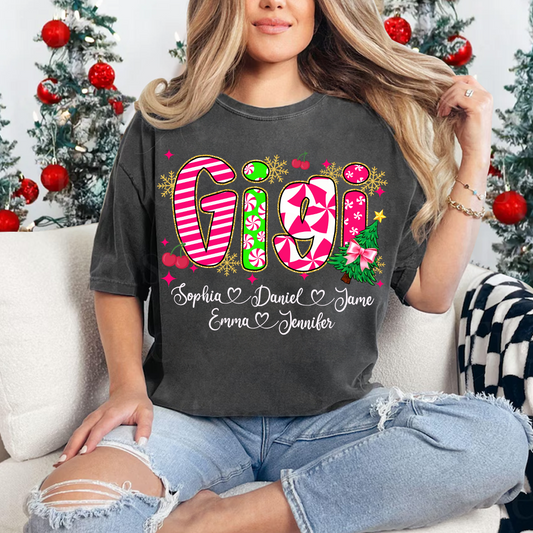 Glitter Christmas Colorful Gigi Custom Grandma And Grandkids Shirt