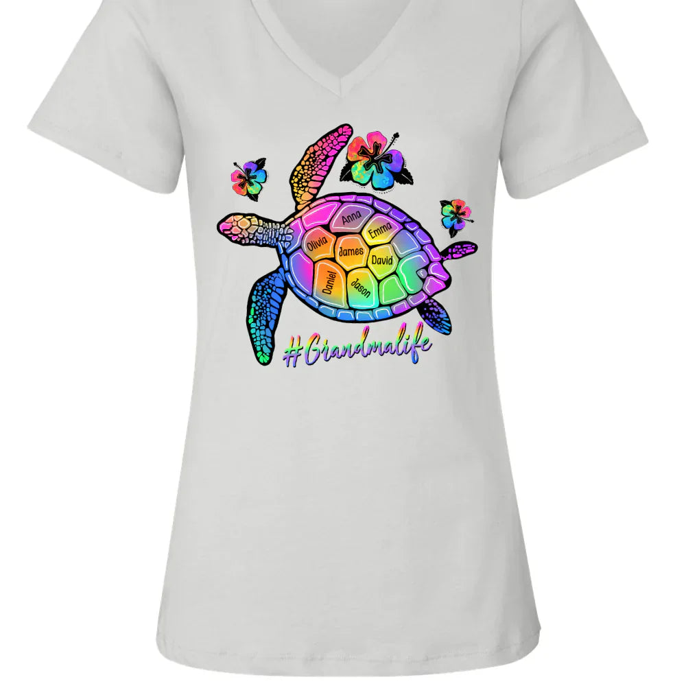 GrandmaLife Turtle With Grandmakids Summer V-Neck