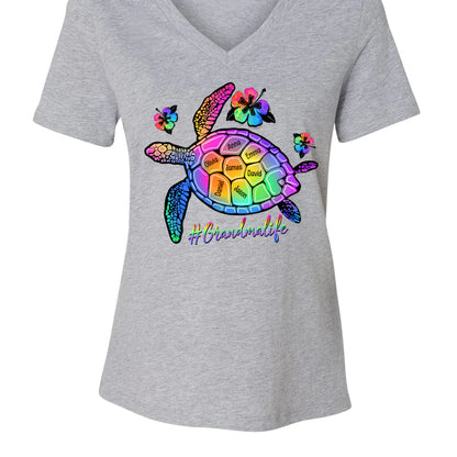 GrandmaLife Turtle With Grandmakids Summer V-Neck