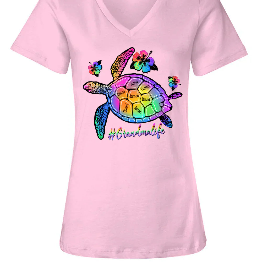 GrandmaLife Turtle With Grandmakids Summer V-Neck