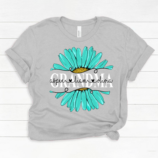Grandma Flower Daisy Turquoise  And Grandkids Mother's Day Classic Canvas