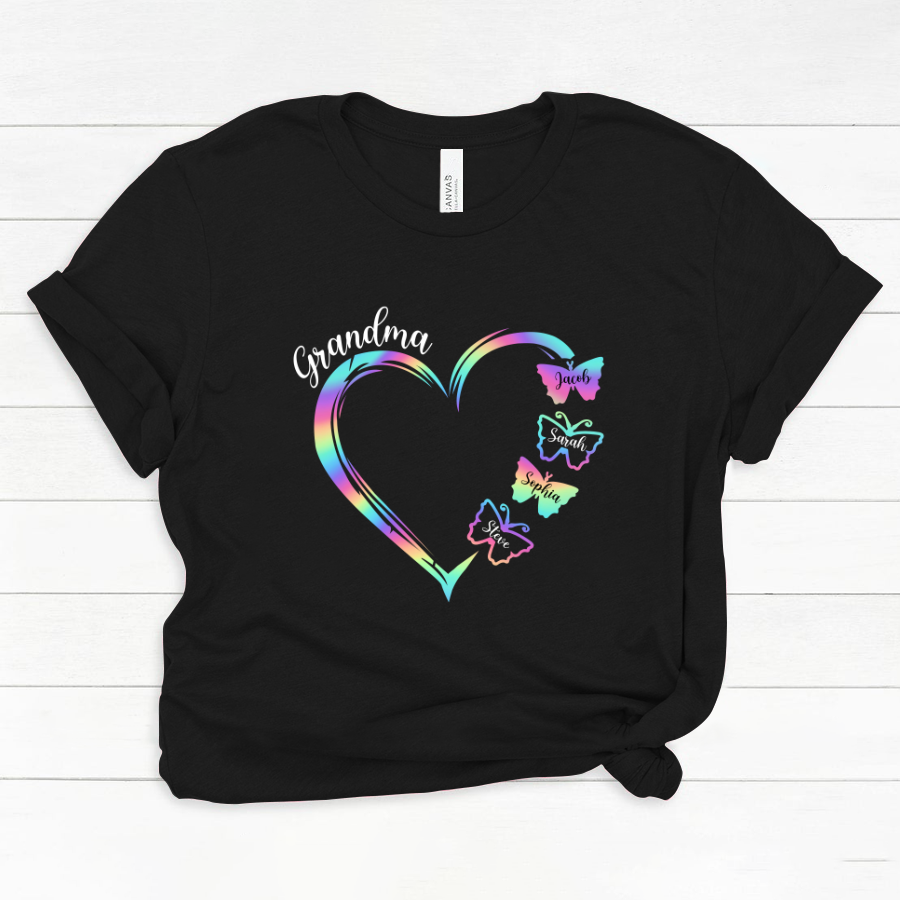 Grandma and Grandkids Hearts Rainbow Butterfly Classic Canvas