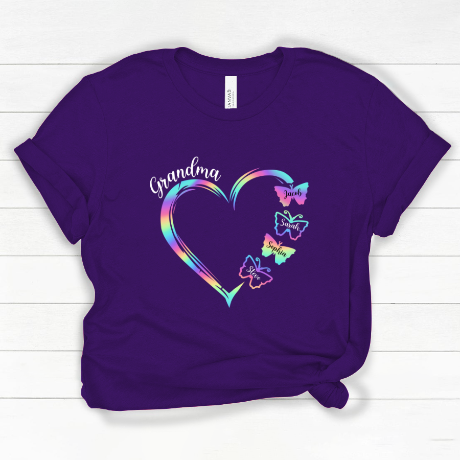 Grandma and Grandkids Hearts Rainbow Butterfly Classic Canvas