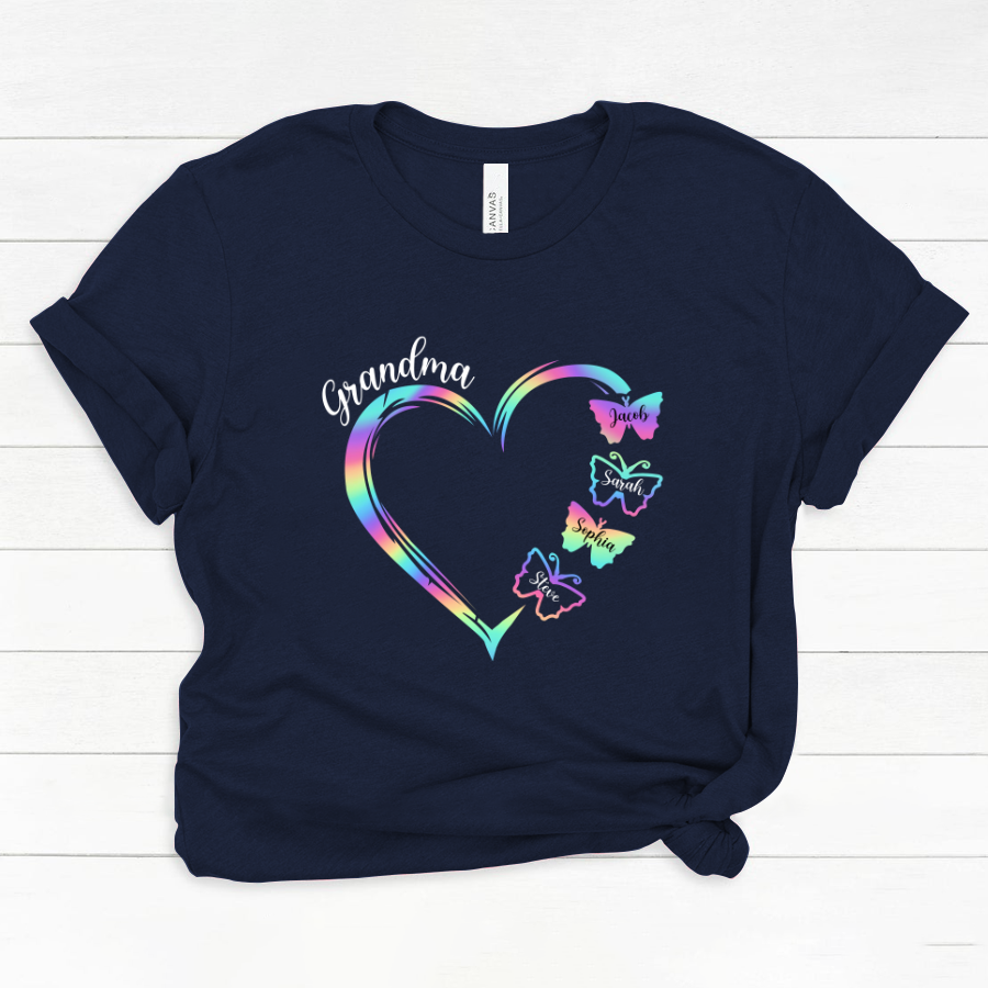 Grandma and Grandkids Hearts Rainbow Butterfly Classic Canvas
