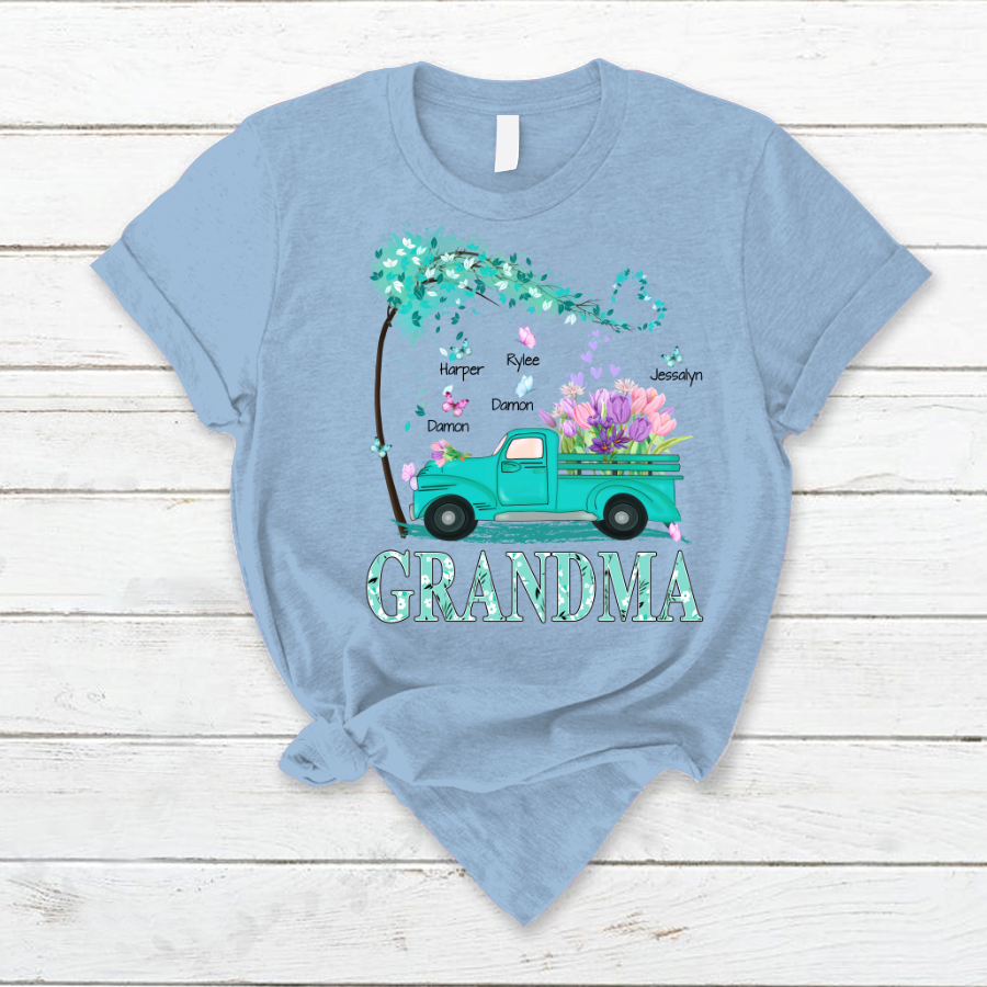 Grandma truck flower And Grandkids Mother's Day T-Shirt