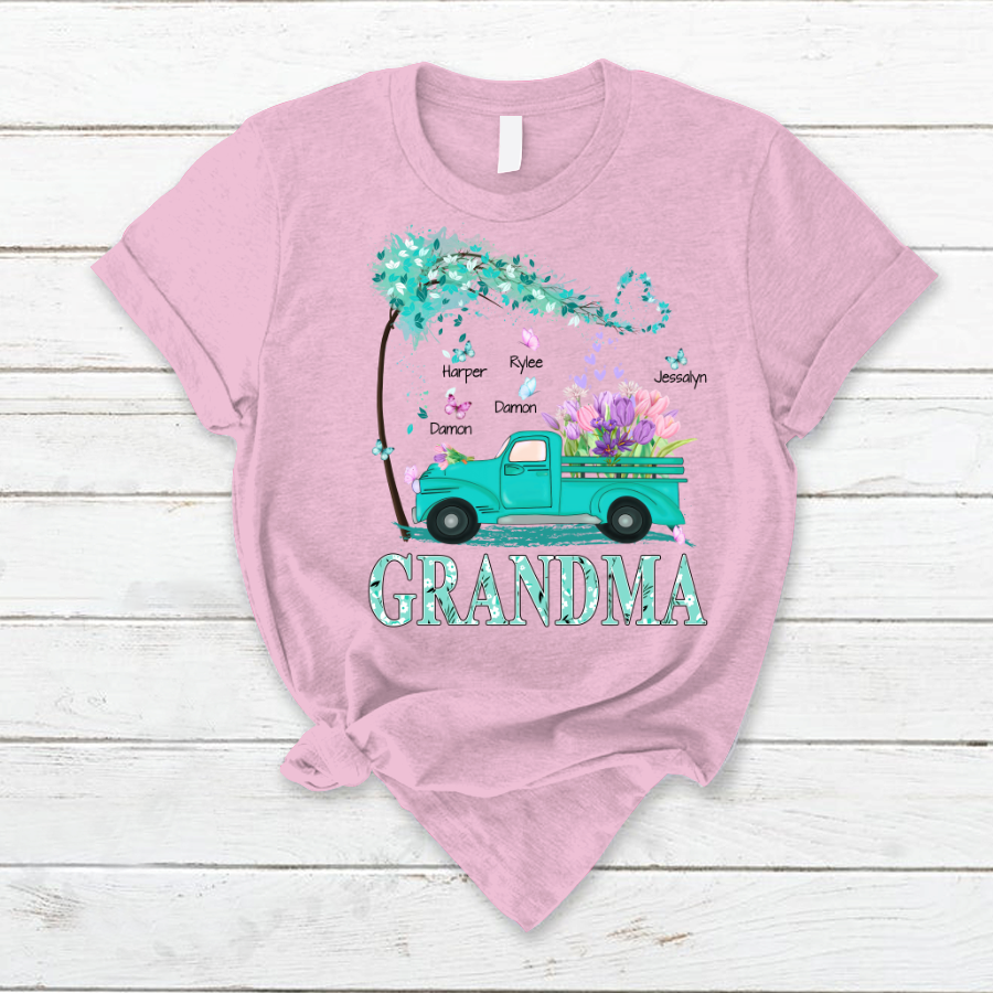 Grandma truck flower And Grandkids Mother's Day T-Shirt