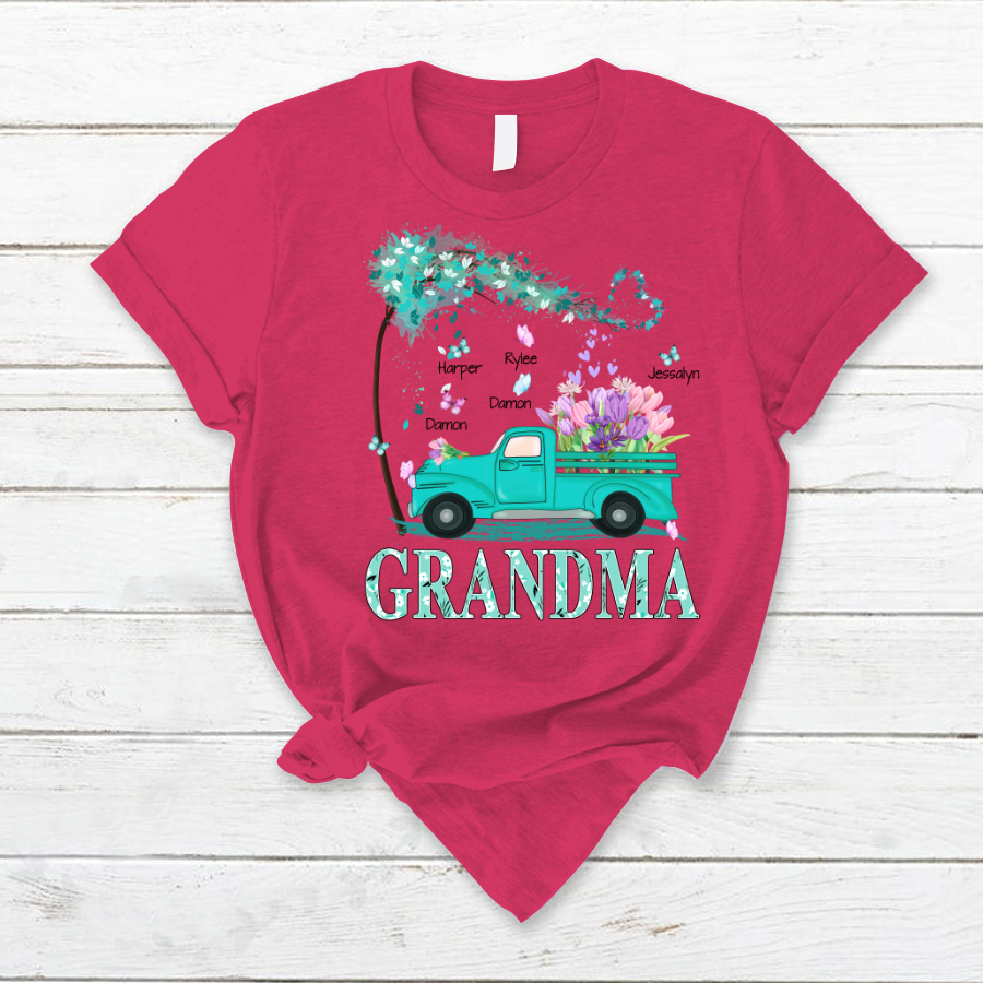 Grandma truck flower And Grandkids Mother's Day T-Shirt