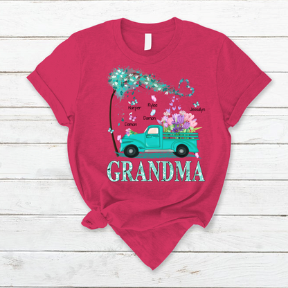 Grandma truck flower And Grandkids Mother's Day T-Shirt