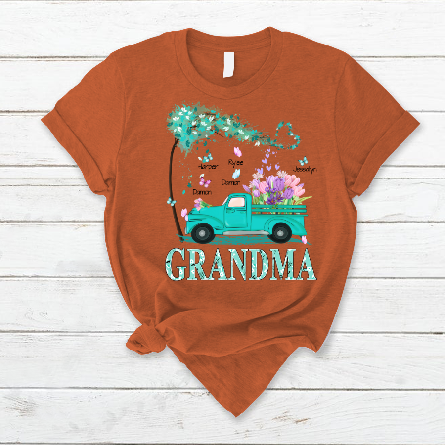 Grandma truck flower And Grandkids Mother's Day T-Shirt
