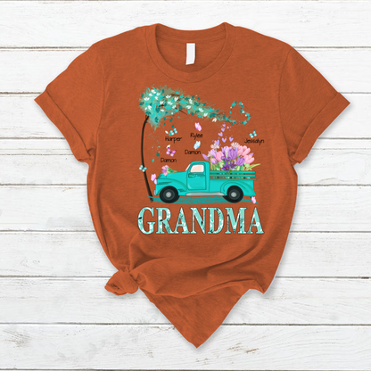 Grandma truck flower And Grandkids Mother's Day T-Shirt