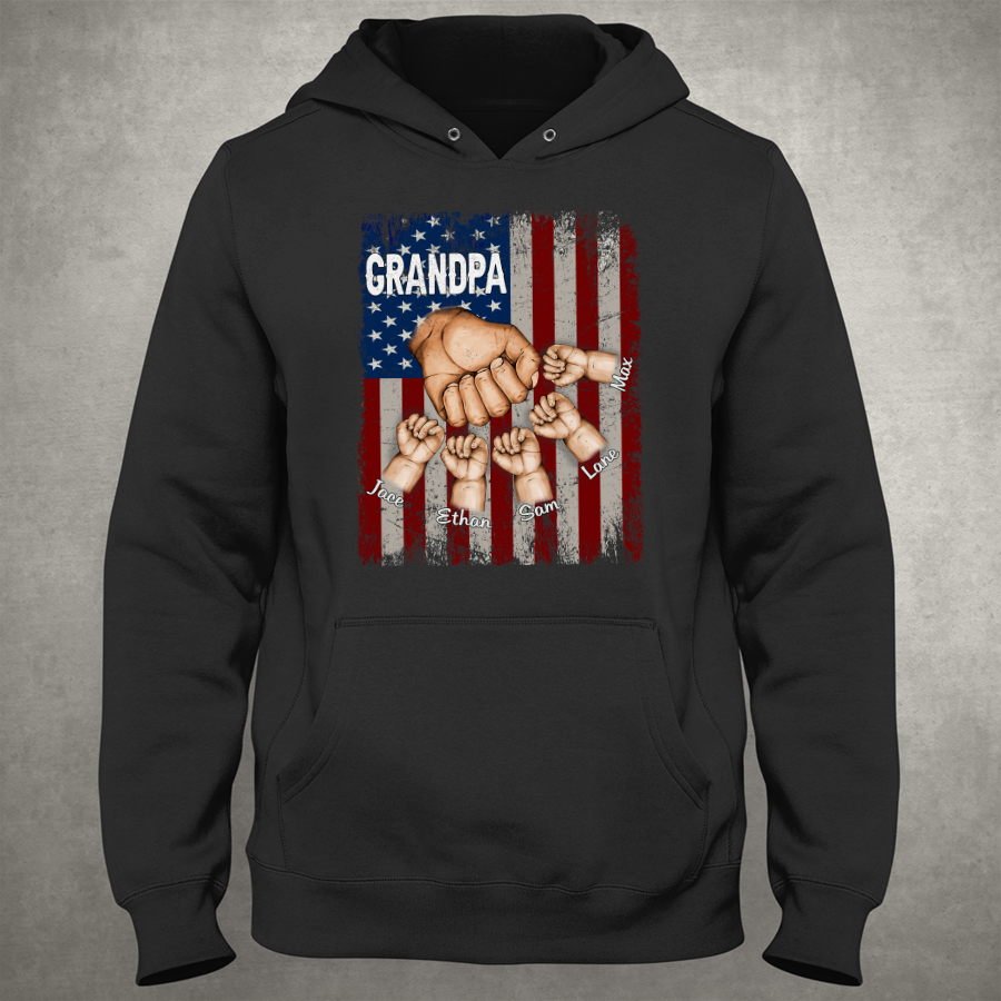 Grandpa Grandkids Hands Flag Hoodie