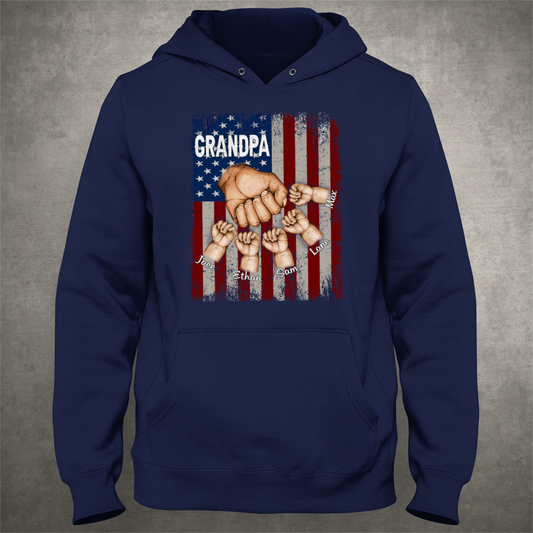 Grandpa Grandkids Hands Flag Hoodie