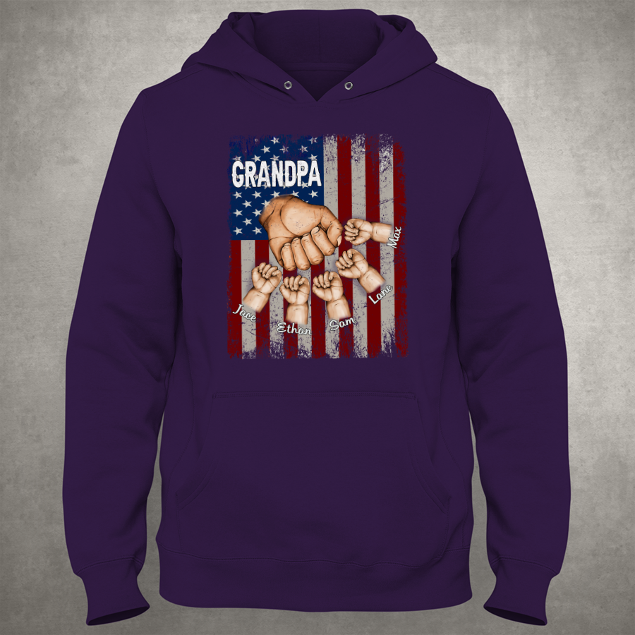 Grandpa Grandkids Hands Flag Hoodie