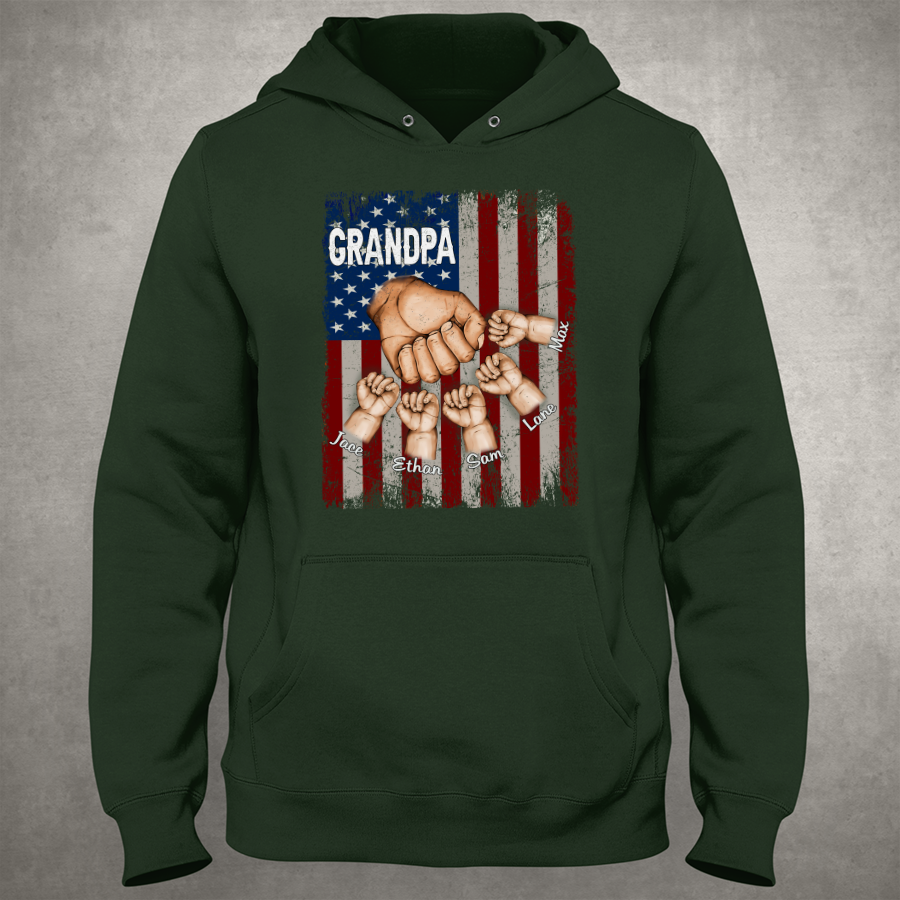 Grandpa Grandkids Hands Flag Hoodie