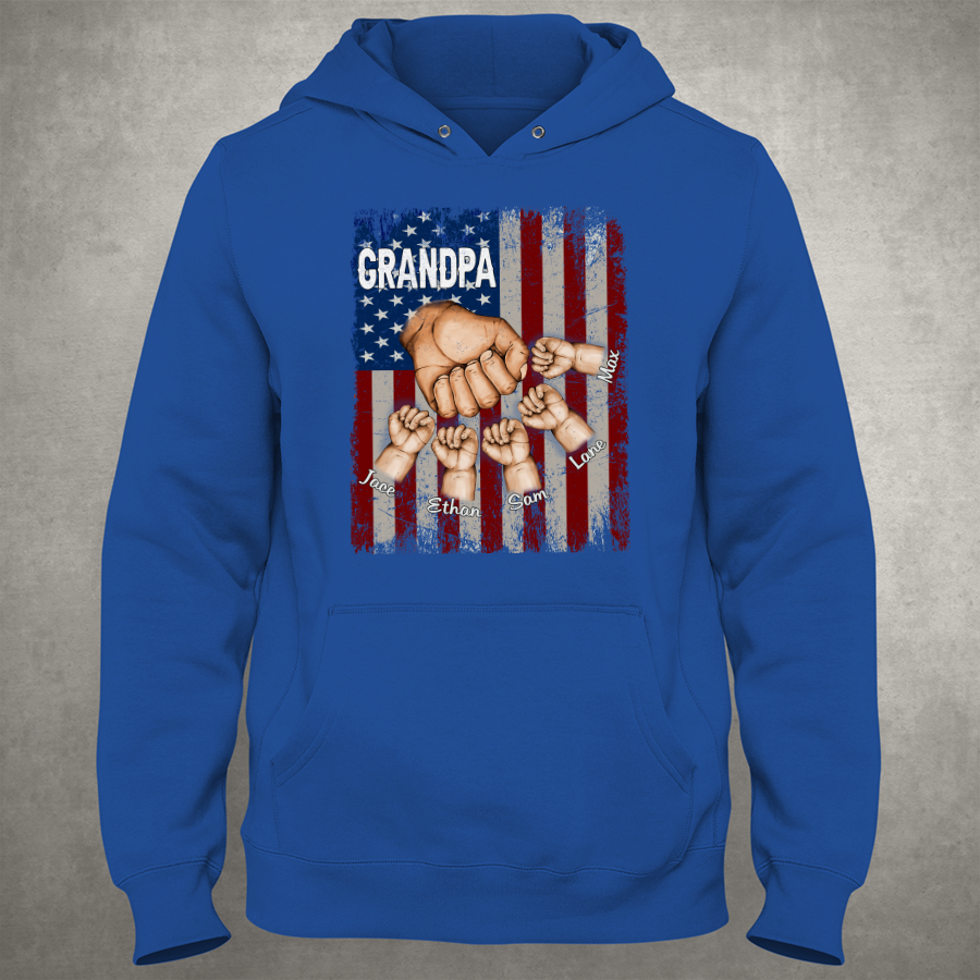 Grandpa Grandkids Hands Flag Hoodie