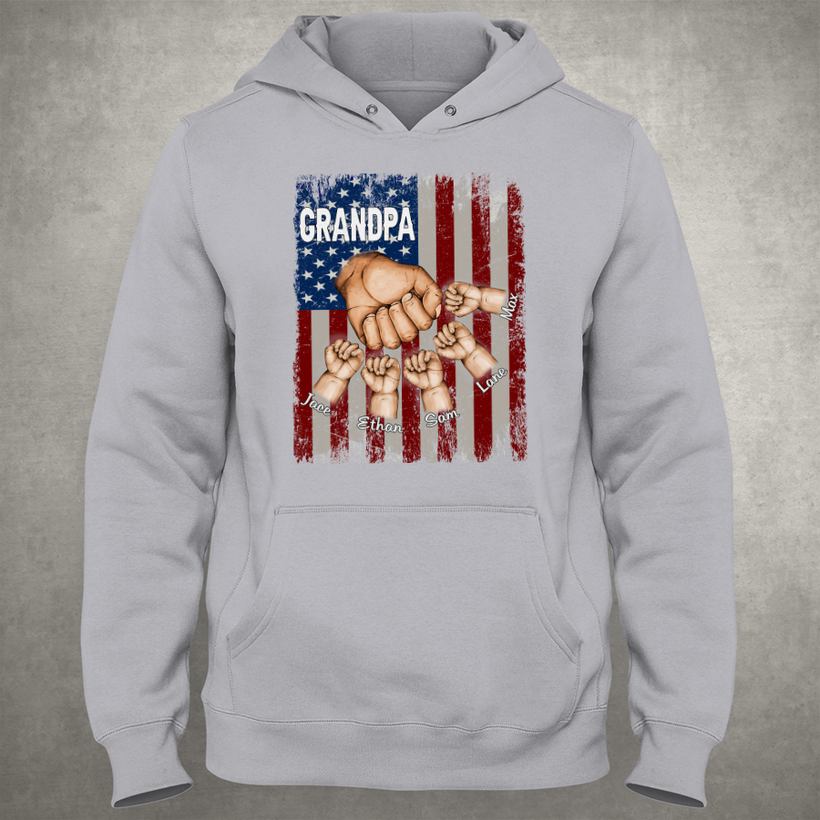 Grandpa Grandkids Hands Flag Hoodie