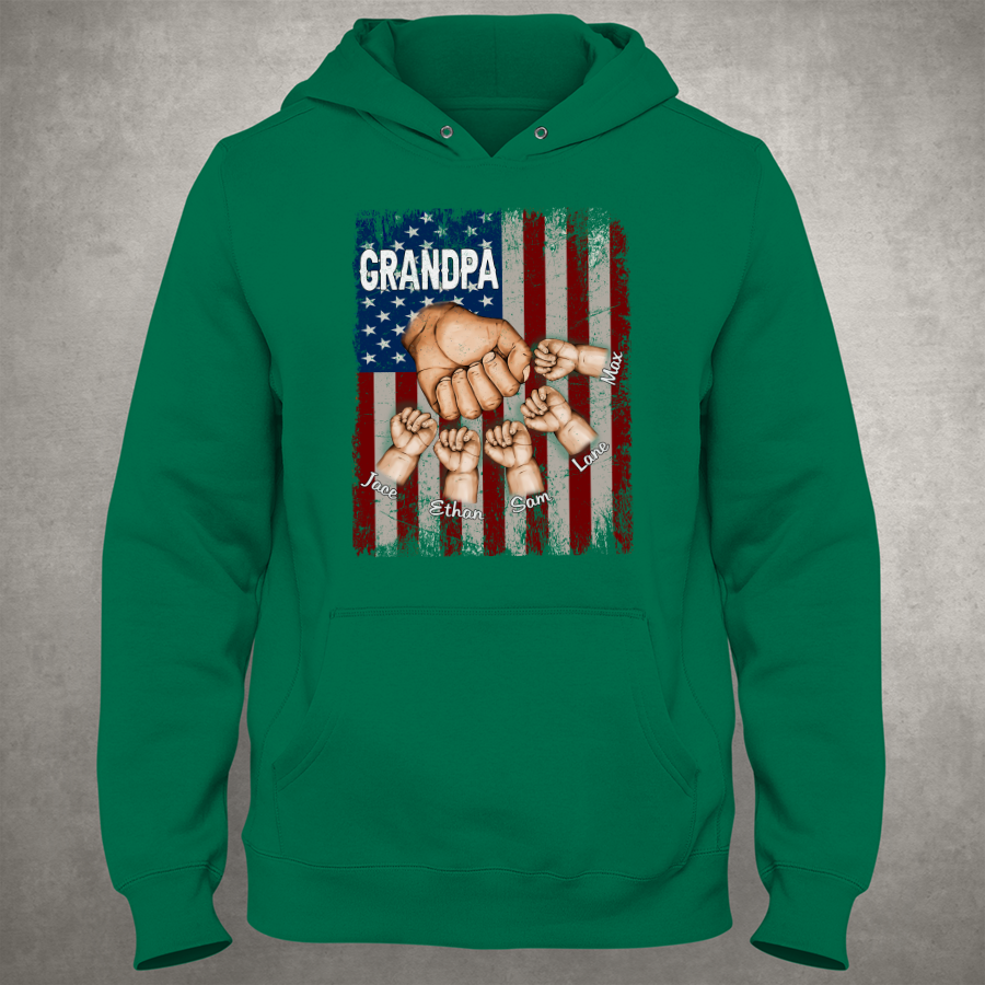 Grandpa Grandkids Hands Flag Hoodie