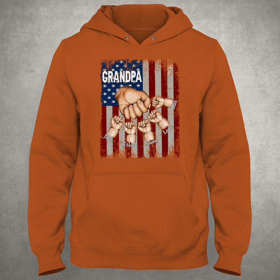 Grandpa Grandkids Hands Flag Hoodie