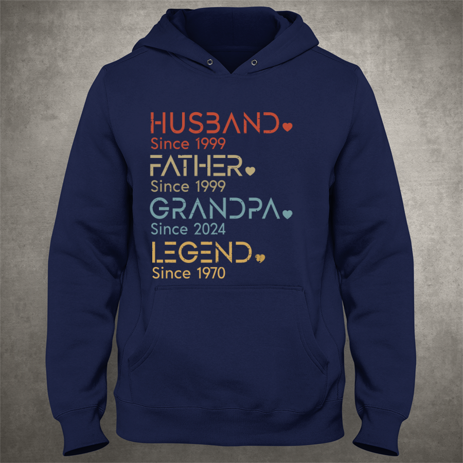 Husband Father Grandpa Legend Since, Grandfather Custom Dates Hoodie