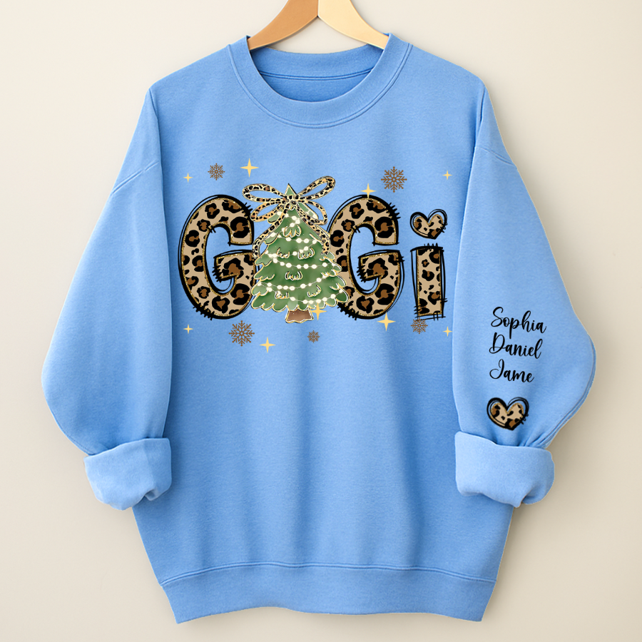 Leopard Christmas Tree Custom Gigi and Grandkids Shirt