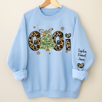 Leopard Christmas Tree Custom Gigi and Grandkids Shirt