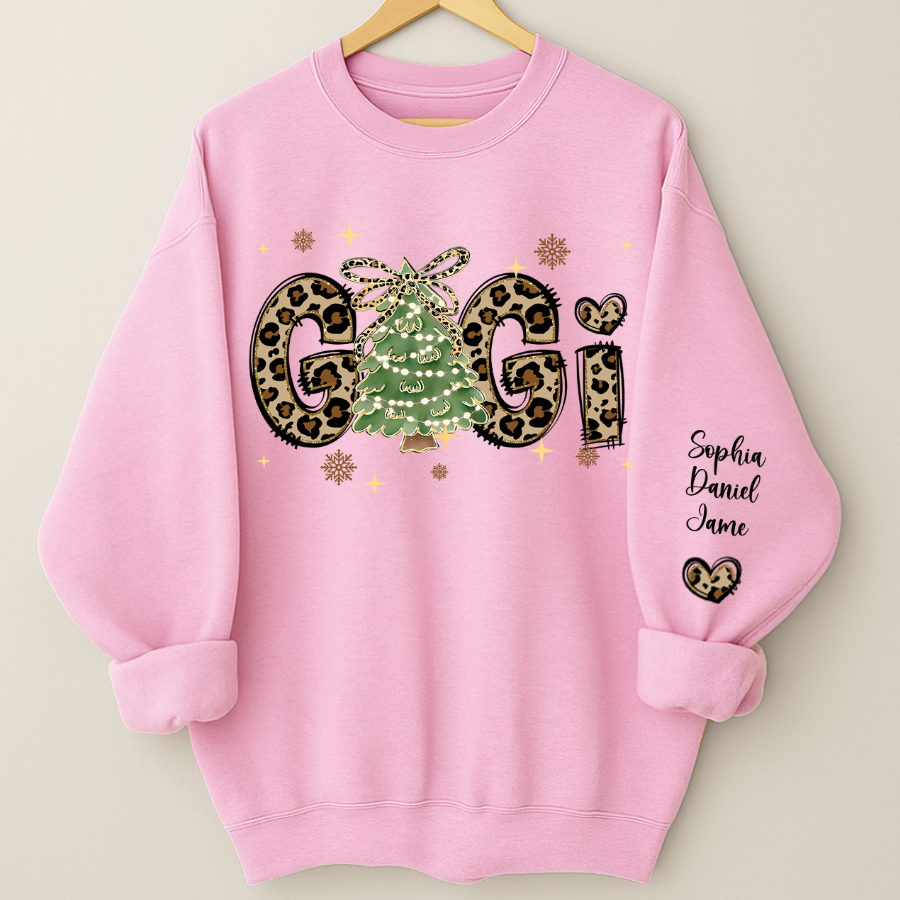 Leopard Christmas Tree Custom Gigi and Grandkids Shirt
