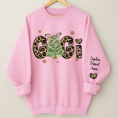 Leopard Christmas Tree Custom Gigi and Grandkids Shirt