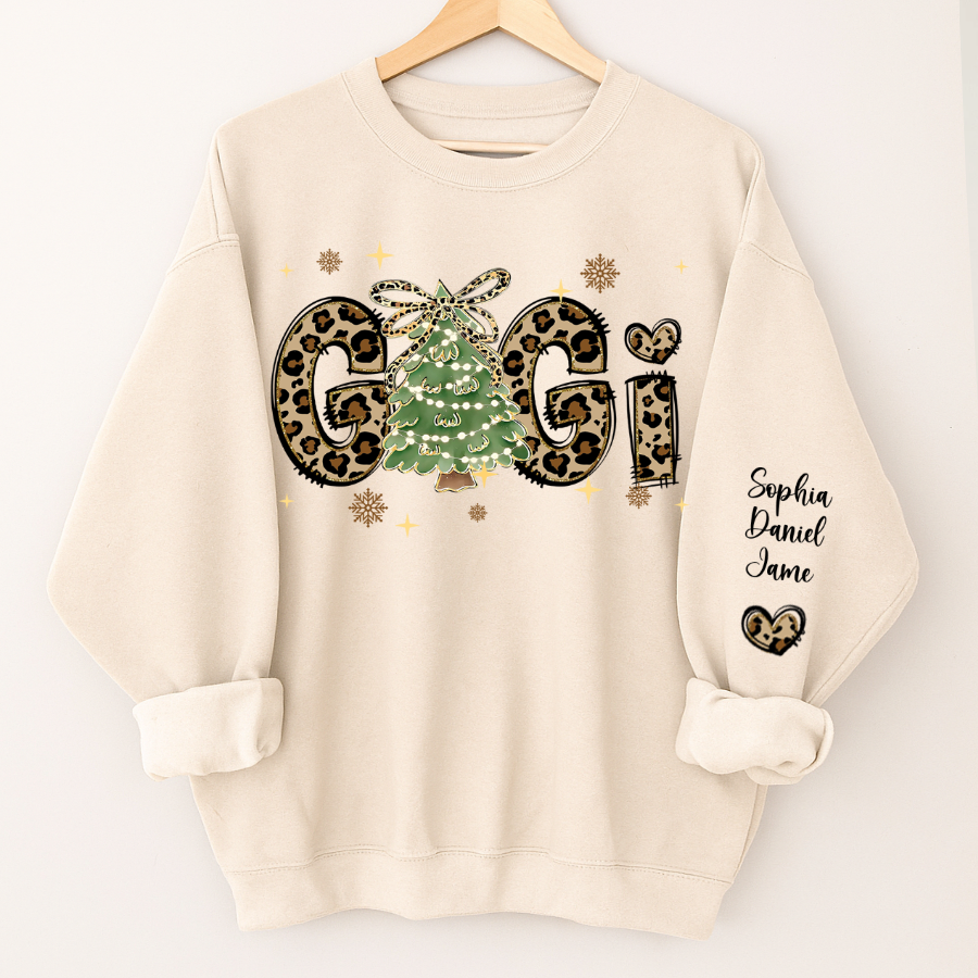 Leopard Christmas Tree Custom Gigi and Grandkids Shirt