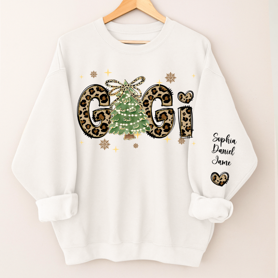 Leopard Christmas Tree Custom Gigi and Grandkids Shirt