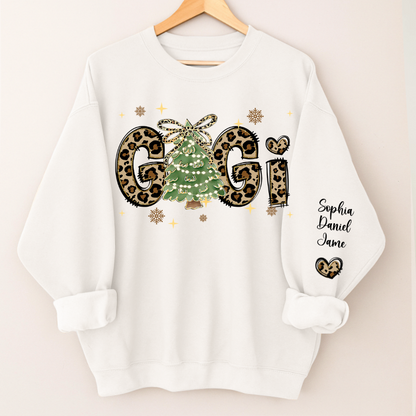 Leopard Christmas Tree Custom Gigi and Grandkids Shirt