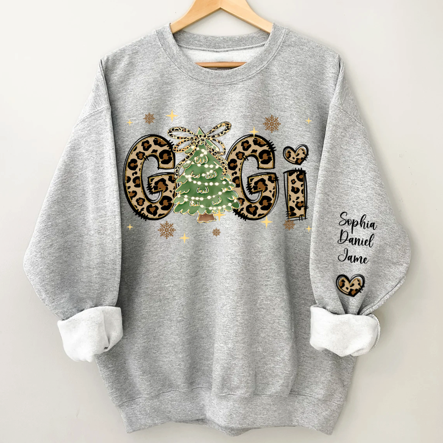 Leopard Christmas Tree Custom Gigi and Grandkids Shirt