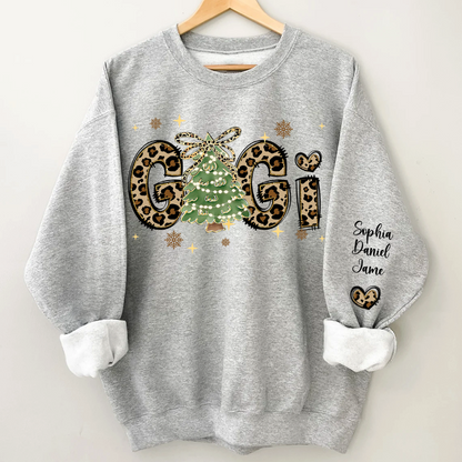 Leopard Christmas Tree Custom Gigi and Grandkids Shirt