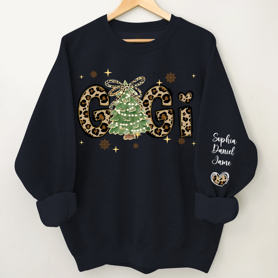 Leopard Christmas Tree Custom Gigi and Grandkids Shirt