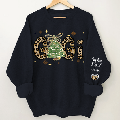 Leopard Christmas Tree Custom Gigi and Grandkids Shirt