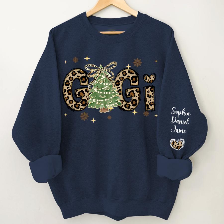 Leopard Christmas Tree Custom Gigi and Grandkids Shirt