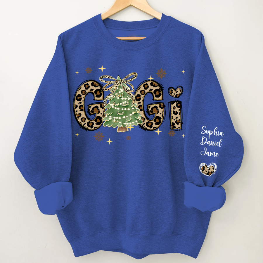 Leopard Christmas Tree Custom Gigi and Grandkids Shirt
