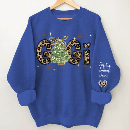 Leopard Christmas Tree Custom Gigi and Grandkids Shirt